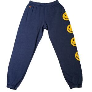 Aviator Nation Blue Joggers with Yellow Smiley Faces